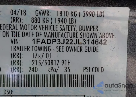 2018 Ford Focus Titanium from USA, damaged, VIN 1FADP3J22JL314642